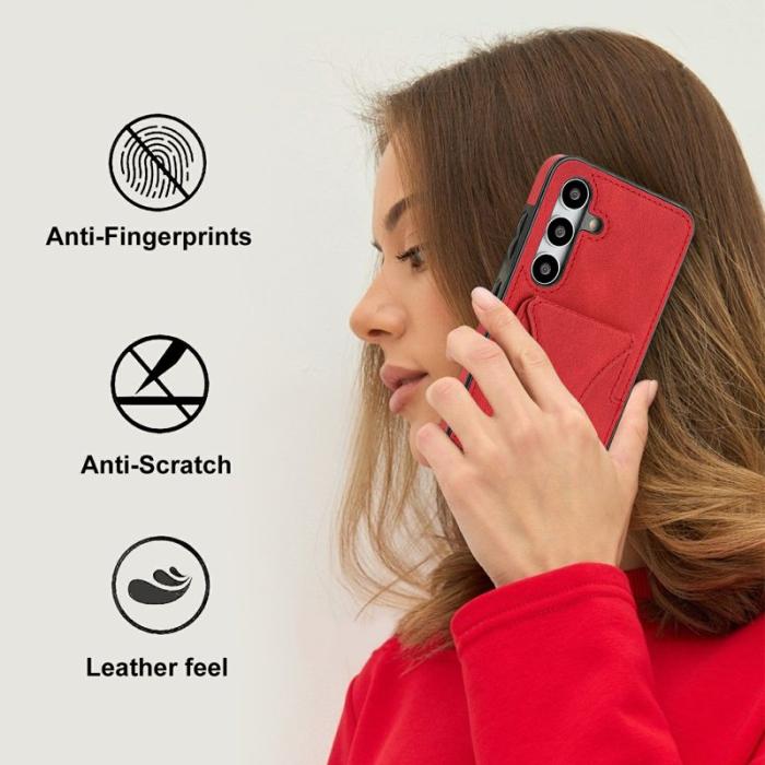 OEM - Mobilfodral för Samsung Galaxy S26 Konstläder + TPU Kickstand - Röd
