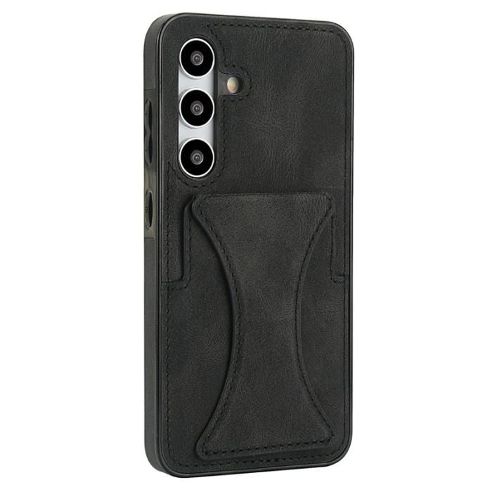 OEM - Mobilfodral för Samsung Galaxy S26 Konstläder + TPU Kickstand - Svart