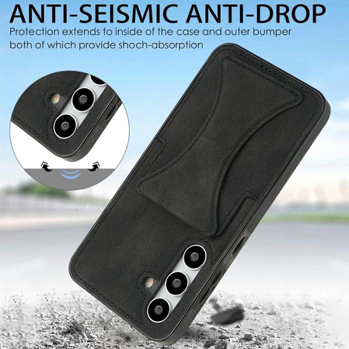 OEM - Mobilfodral för Samsung Galaxy S26 Konstläder + TPU Kickstand - Svart