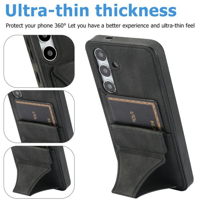 OEM - Mobilfodral för Samsung Galaxy S26 Konstläder + TPU Kickstand - Svart