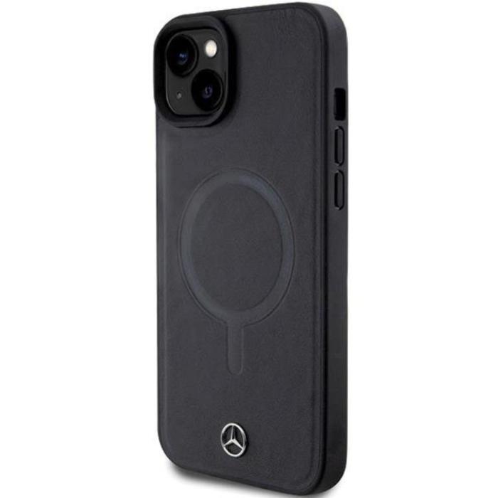 Mercedes - Mercedes iPhone 15 Plus Mobilskal Magsafe Smooth Läder - Svart