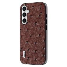 ABEEL - ABEEL Mobilskal till Samsung Galaxy A34 5G &Auml;kta L&auml;der Ostrich Textur Brun