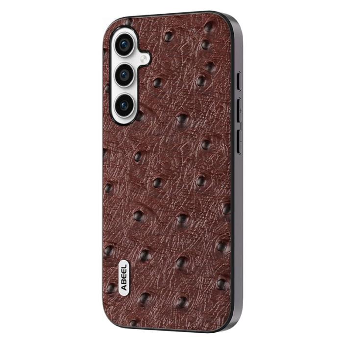 ABEEL - ABEEL Mobilskal till Samsung Galaxy A34 5G Äkta Läder Ostrich Textur Brun