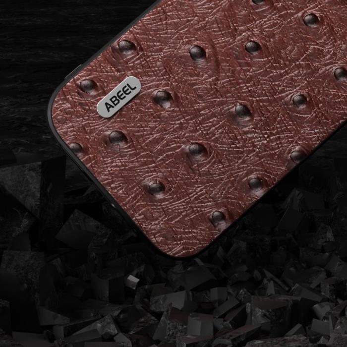 ABEEL - ABEEL Mobilskal till Samsung Galaxy A34 5G Äkta Läder Ostrich Textur Brun