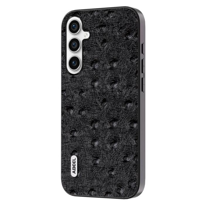 ABEEL - ABEEL Mobilskal till Samsung Galaxy A34 5G Ostrich Textur Äkta Läder Svart