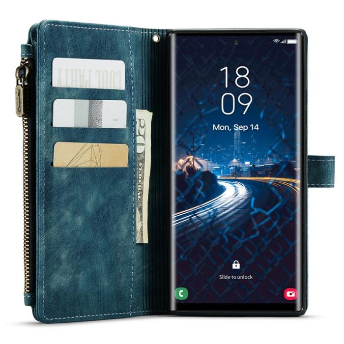 Caseme - CASEME Konstläder Plånboksfodral för Samsung Galaxy S24 Ultra - Blå