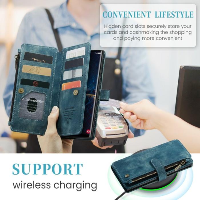 Caseme - CASEME Konstläder Plånboksfodral för Samsung Galaxy S24 Ultra - Blå