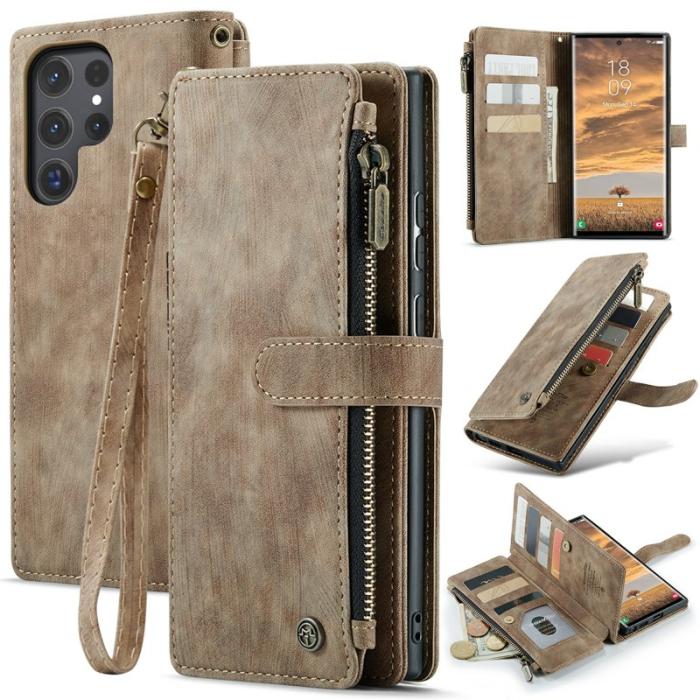 Caseme - CASEME Konstläder Plånboksfodral för Samsung Galaxy S24 Ultra - Brun