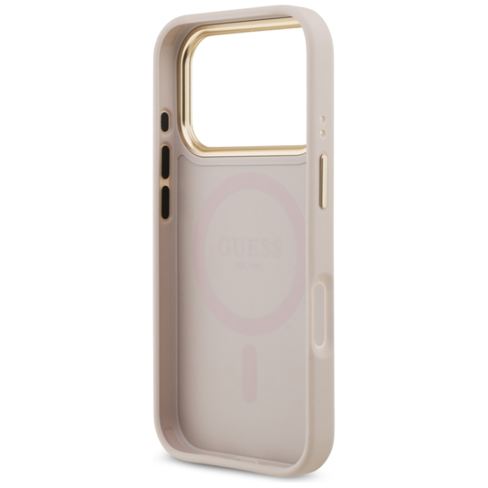 Guess - Guess iPhone 17 Pro Mobilskal Magsafe Grained Strass Logo - Rosa