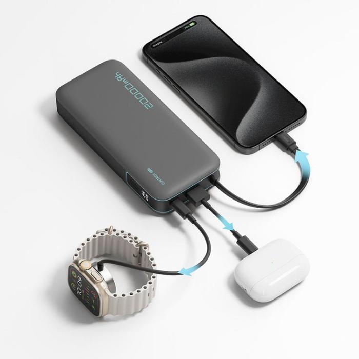 Cuktech - Cuktech Powerbank 20000 mAh 55W med Integrerad Kabel - Vit