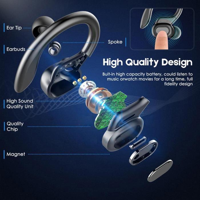 A-One Brand - LED Display Bluetooth 5.0 TWS HiFi Stereo Sporthörlurar - Svart