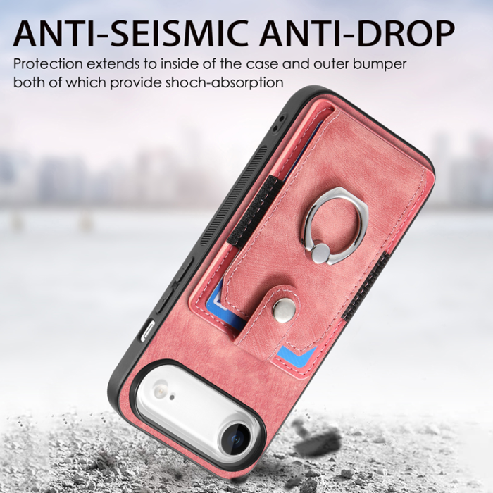 A-One Brand - iPhone Air Mobilskal med Korthållare Läder Kickstand - Rosa