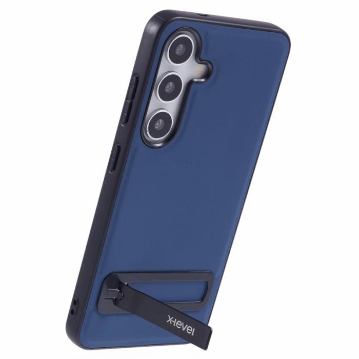 X-Level - X-LEVEL Mobilskal till Samsung Galaxy S25 Läderbelagd TPU Med Ställ - Blå