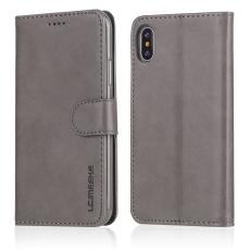 LC.imeeke - LC.IMEEKE Wallet Stand Mobilskal KonstL&auml;der - Gr&aring; f&ouml;r iPhone X/10