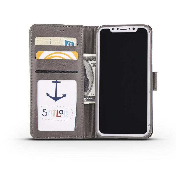 LC.imeeke - LC.IMEEKE Wallet Stand Mobilskal KonstLäder - Grå för iPhone X/10