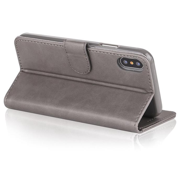 LC.imeeke - LC.IMEEKE Wallet Stand Mobilskal KonstLäder - Grå för iPhone X/10