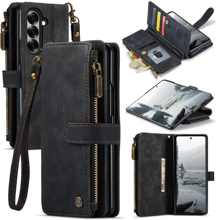 Caseme - CASEME Galaxy Z Fold 7 Plånboksfodral Med Rem läder - Svart