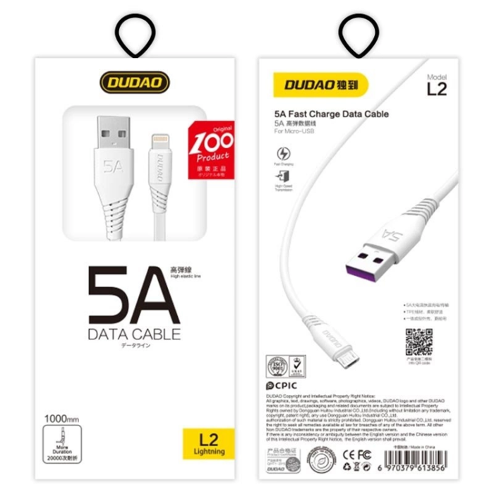 Dudao - Dudao USB-A/Micro-USB Kabel 5A 1m - Vit