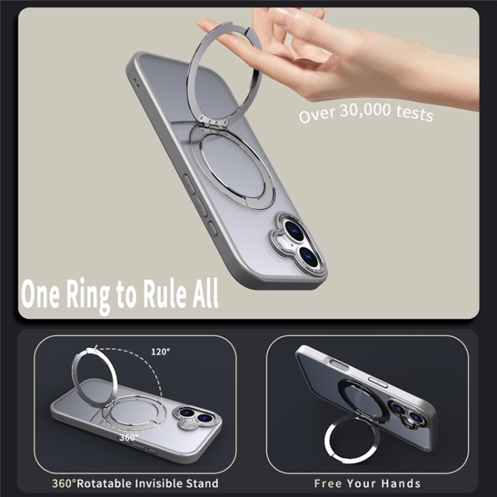 A-One Brand - iPhone 17 Mobilskal Ring Kickstand TPU PC - Titangrå