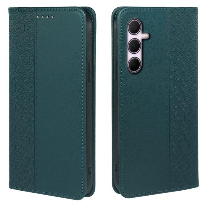 OEM - Samsung Galaxy S26 Fodral Fyrklöver Äkta Läder Flip - Grön