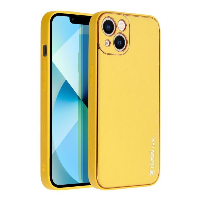 Forcell - Forcell iPhone 14 Skal Läder Konstläder Gul