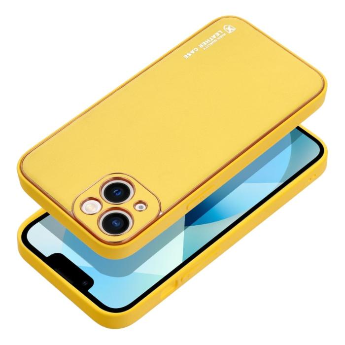 Forcell - Forcell iPhone 14 Skal Läder Konstläder Gul
