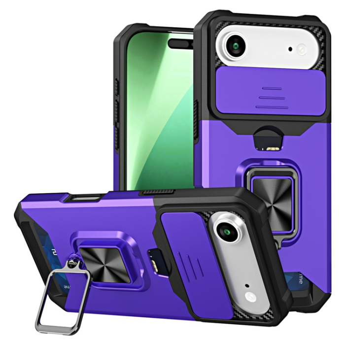 A-One Brand - iPhone Air Mobilskal Slide Lens Lid med Kortfack - Lila
