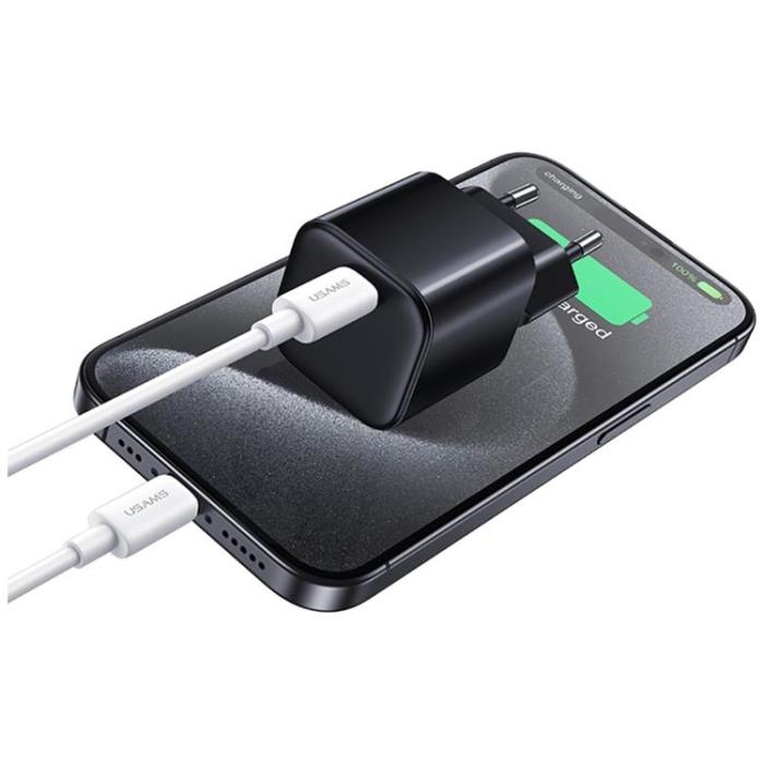 USAMS - USAMS Snabbladdare 20W USB-C Med Lightning Kabel 1m JO Series - Vit
