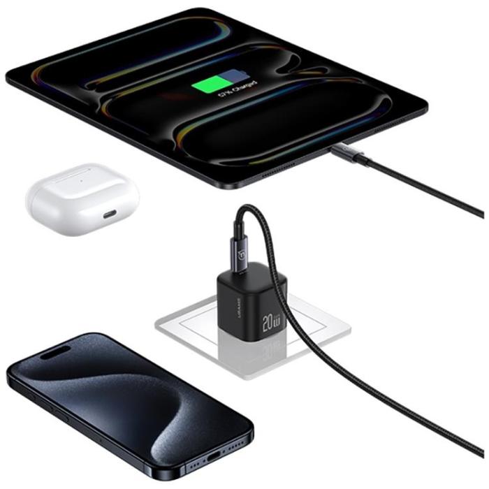 USAMS - USAMS Snabbladdare 20W USB-C Med Lightning Kabel 1m JO Series - Vit