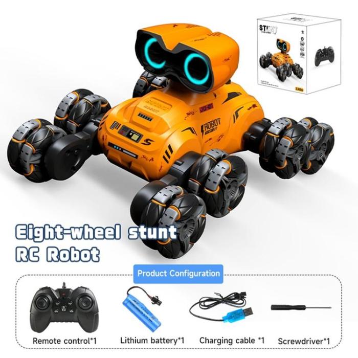 OEM - 8 Hjuls Stunt Robot RC Bil med LED-ljus Musik för Barn (Ålder 4+) YT6639 - Gul