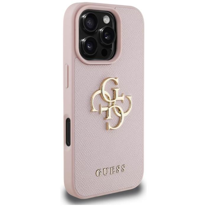 Guess - Guess iPhone 16 Pro Max Mobilskal Grained Big 4G Small Classic Logo - Rosa