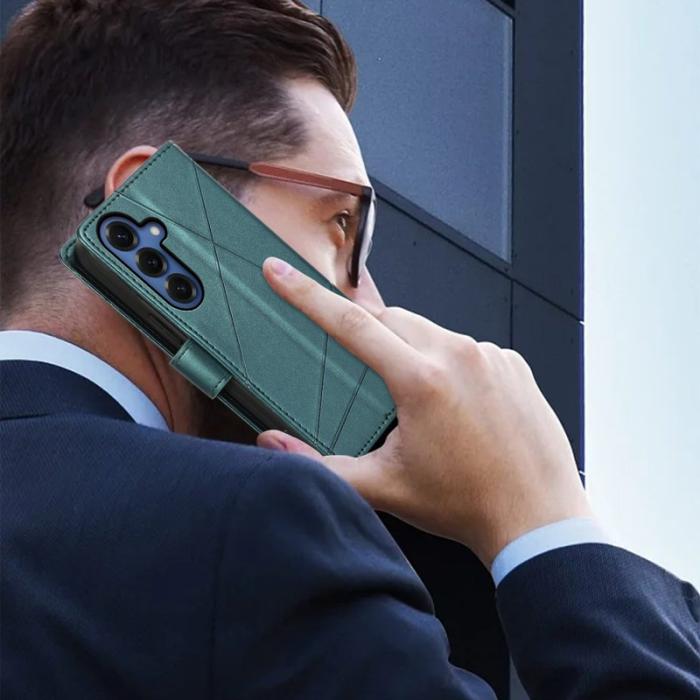 OEM - Line Samsung Galaxy S26 Fodral Imprint Läder med Handledsrem - Grön