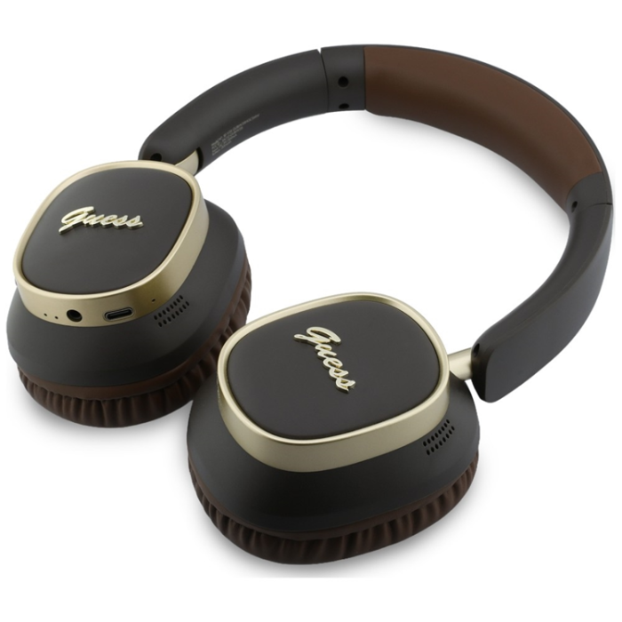 Guess - Guess On-Ear Hörlurar Bluetooth ENC Rectangle Metal Script - Brun