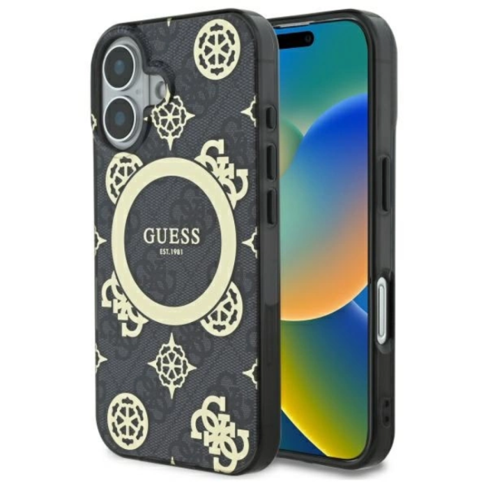 Guess - Guess iPhone 16 Mobilskal MagSafe IML Peony On 4G - Svart