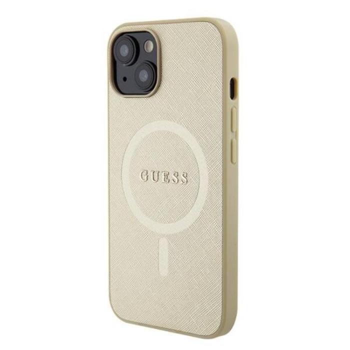 Guess - Guess iPhone 15 Mobilskal Magsafe Saffiano - Guld