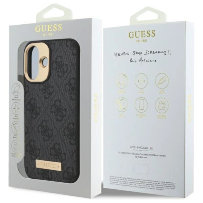 Guess - Guess iPhone 16 Plus Mobilskal MagSafe 4G Logo Plate - Svart