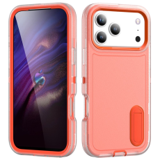 A-One Brand - iPhone 17 Pro Max Mobilskal Kickstand Silikon - Transparent/Orange