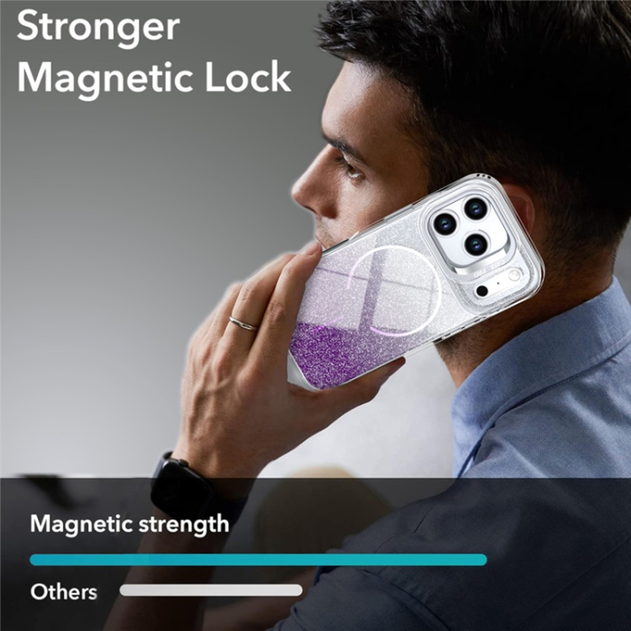 A-One Brand - iPhone 17 Pro Max Mobilskal MagSafe Shockproof Glitter Gradient - Lila