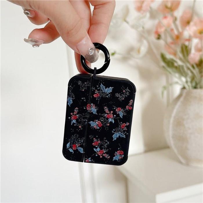 OEM - Airpods 3 Skal Flower Pattern med Ringspänne - Svart/Blå