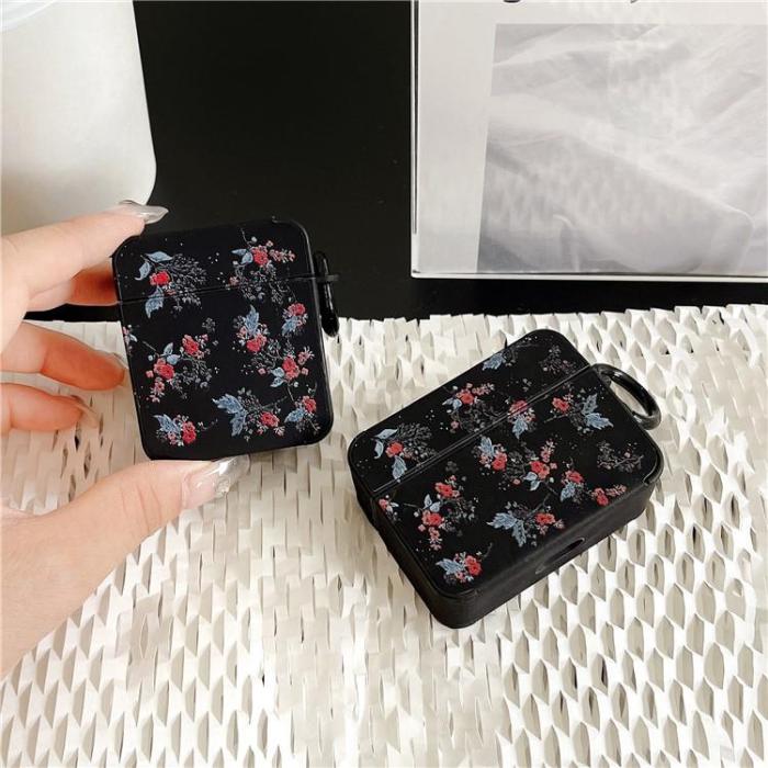 OEM - Airpods 3 Skal Flower Pattern med Ringspänne - Svart/Blå