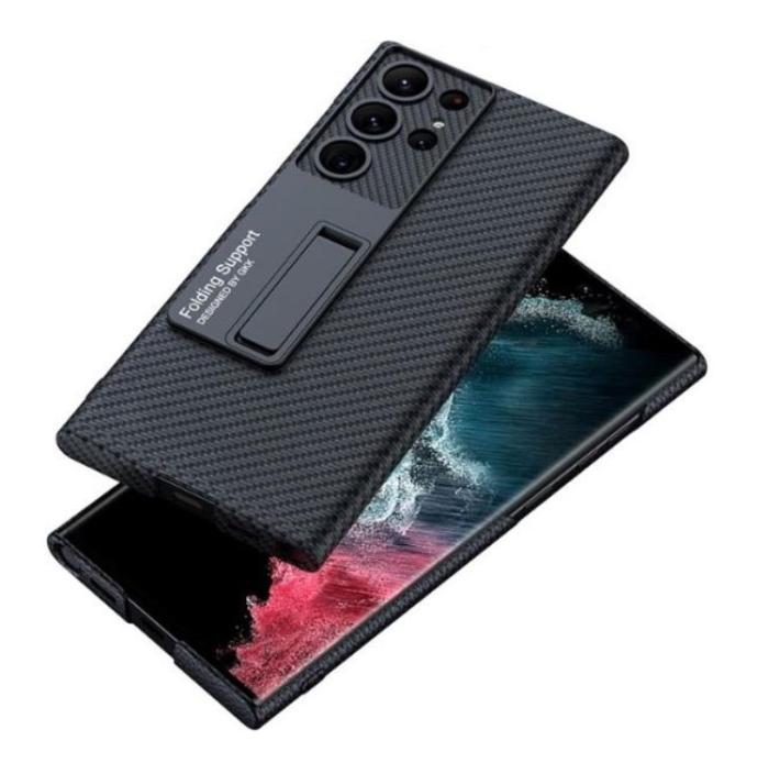 GKK - GKK Galaxy S23 Ultra Mobilskal Kickstand PU-Läder - Carbon