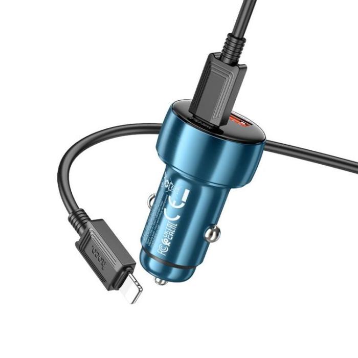 Hoco - Hoco Billaddare 48W USB-A/USB-C + Kabel USB-C Till Lightning - Metallgrå
