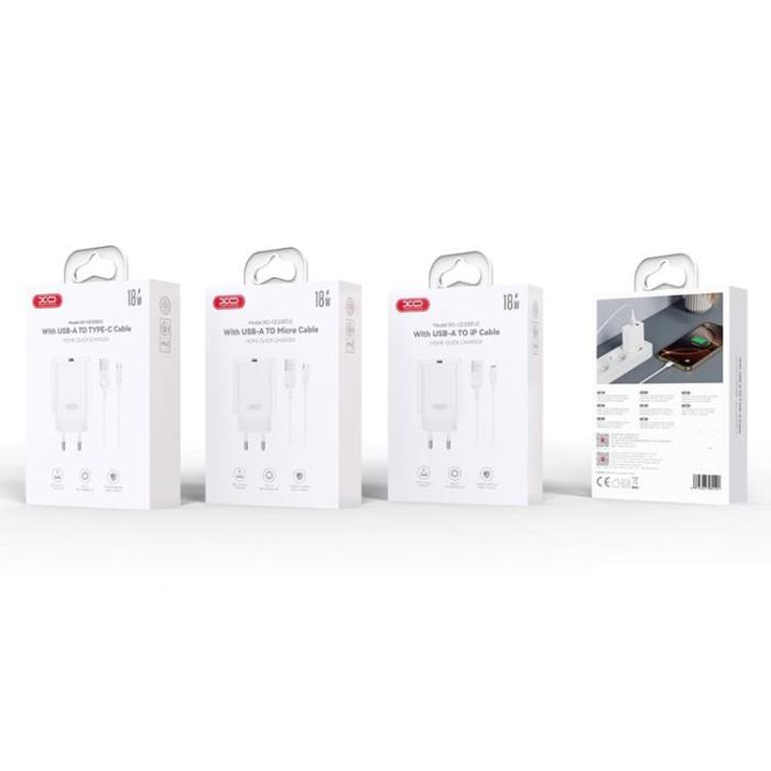XO - XO Väggladdare 18W USB-A Med MicroUSB Kabel - Vit