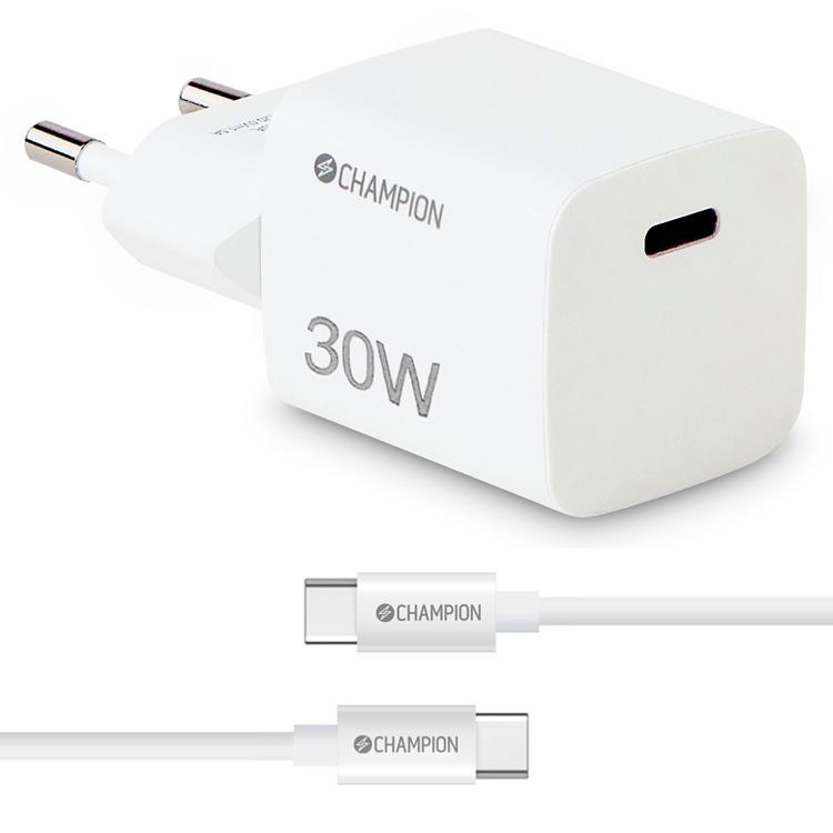Champion Snabbladdare 30W + USB-C Kabel - Vit | 505295 | AlltMobil
