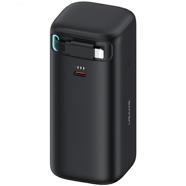USAMS Powerbank 18000mAh 45W Med Lightning Kabel Retractable - Svart | 505295 | AlltMobil