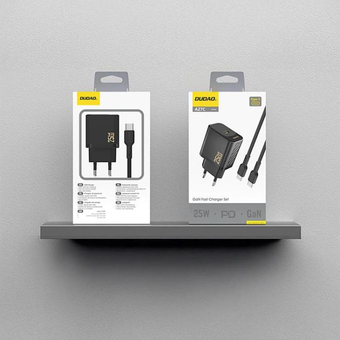 Dudao - Dudao Snabbladdare USB-C PD 25W GaN med USB-C Kabel A27CEU - Svart