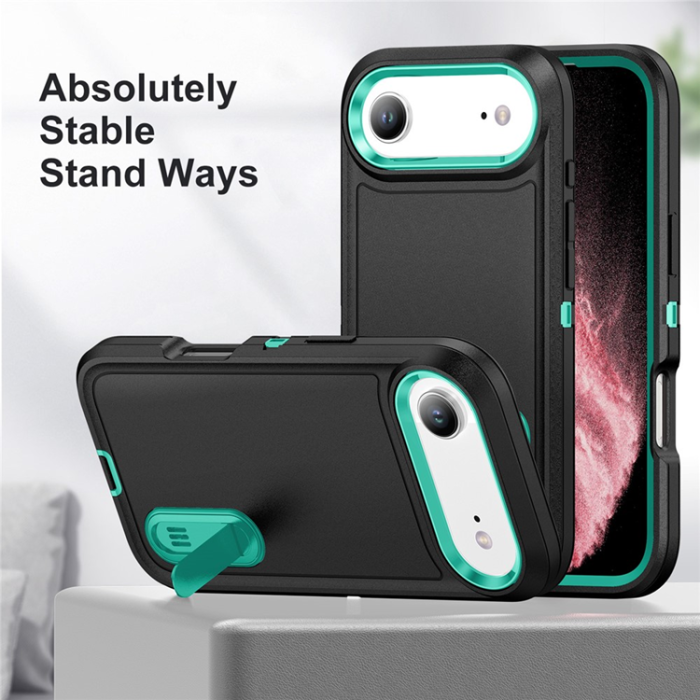 A-One Brand - iPhone 17 Air Mobilskal Kickstand Silikon - Mörkblå/Ljusgrön