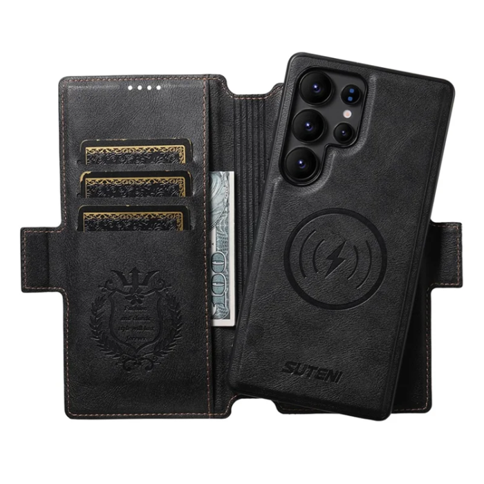 SUTENI - SUTENI Galaxy S23 Ultra Plånboksfodral Magsafe Cowhide - Svart