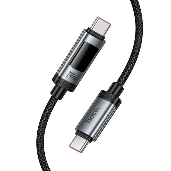 Hoco - HOCO USB-C till USB-C 240W Kabel 6A 1.2m med Display U148 - Svart