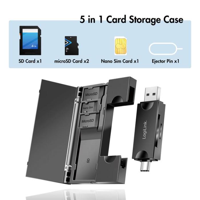 LogiLink - Logilink Minneskortsläsare USB-C Med USB-A MicroSDoch SD-kord